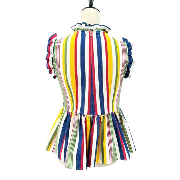 Studio 189 Technicolor Stripe Ruffle Trim Sleeveless Peplum Top Organic Cotton - Picture 7 of 16